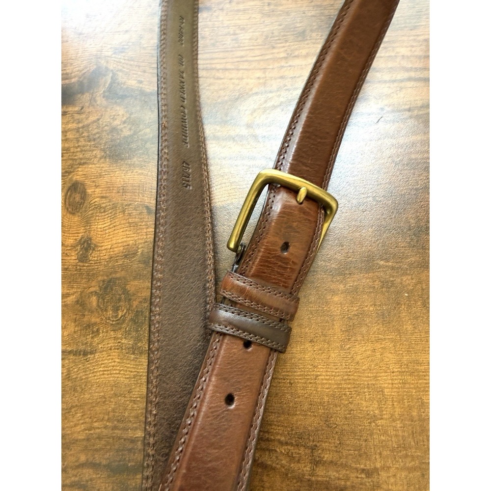 Oil Tanned Cowhide Belt 46 Waist Brown Leather Brass Buckle Men's Adjustable